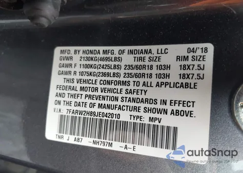 2018 Honda Cr-V Ex-L/Ex-L Navi from USA, damaged, VIN 7FARW2H89JE042010